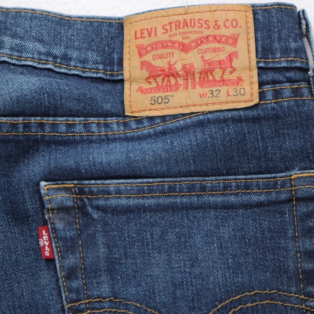 Levis 505 Regular‎ Fit Straight Leg Jeans Mens 32x30 Dark Wash Blue Denim Exc